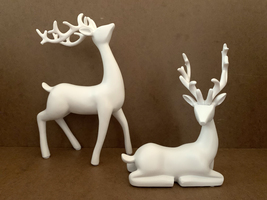 NIB 2-Piece Modern Resin Deer Reindeer Figurine Set, Standing Sitting, W... - £33.53 GBP