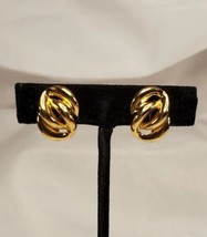 Vintage N API Er Earrings Goldtone Love Knot Double Chain Clip On Adjustable Backs - £12.55 GBP