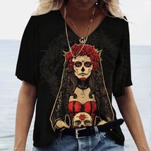 Dia de los muertos skull gothic steampunk Women&#39;s T Shirt Tops V Neck Ca... - $9.99