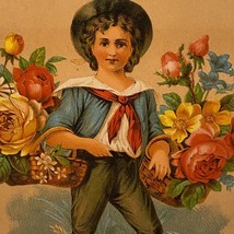 E. Levering Coffee Trade Card Boy Flowers Celestial Roses Vintage Baltimore - $4.94