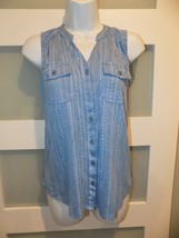 French Laundry Blue/White Button Up Sleeveless Stretch Shirt Size S Women&#39;s - $16.56