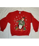 HOLIDAY PARTY Men L Red Ugly CHRISTMAS Sweatshirt Dancing Penguin  EUC - $9.89