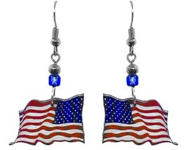 American Flag USA Graphic Dangle Earrings Womens Fashion Handmade Jewelry Indepe - £11.67 GBP