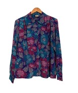 Pykettes Womens Vintage Blouse Secretary Blue Teal Pink Sparkle Button  ... - $341.24 MXN