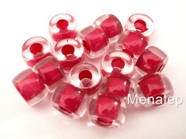 25 5 x 9mm Czech Glass Roller Beads: Crystal - Hot Pink Lined - $2.61