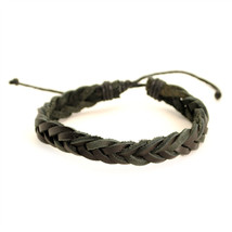 Natural Leather Bracelet Black Braided Men Women Hemp Adjustable Braid Surfer - £2.35 GBP