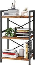 Homeiju Bookshelf, 3 Tier Industrial Bookcase, Metal Small Bookcase, Rustic - £41.45 GBP