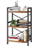 Homeiju Bookshelf, 3 Tier Industrial Bookcase, Metal Small Bookcase, Rustic - £40.86 GBP