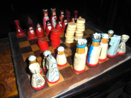 Vtg USSR Soviet Russian Matryoshka Wood Chess Set Hand Carved &amp; Painted  4&quot; king - £27.26 GBP