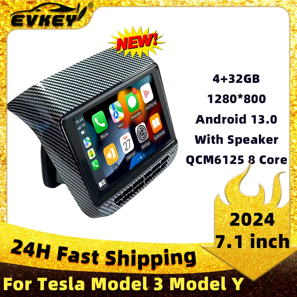 EVKEY Model Y 7.1 inch Android 13.0 for Model 3 for Tesla Accessories Rear - £255.52 GBP+