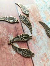 Angel Wing Charms Antique Bronze Tone 2 Sided Findings 30mm 6pcs - £4.08 GBP