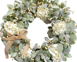 Lambs Ears Leaves Everyday Wreath 18 Inch with Ivory Hydrangea and Cream... - £36.26 GBP