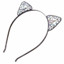 Princess Hollow Bezel Black Crystal Cat Ears Crown Tiara Headband Rhinestone - £3.50 GBP