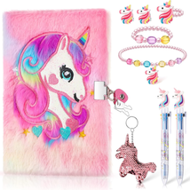 Unicorn Diary for Girls with Lock and Keys, Unicorn Fuzzy Journal Notebook Set f - £18.83 GBP