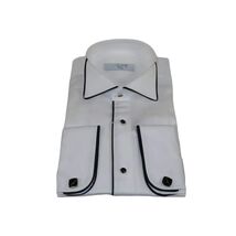 Men CEREMONIA Formal Cotton Shirt Wingtip Slim Fit Turkey #ATB 13 White/Black image 2