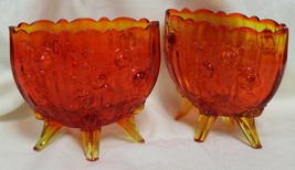 2 Rare Fenton Orange Amberina Cabbage Rose Narrow 4 Footed Pillow Vase Pair 5&quot; - £55.04 GBP