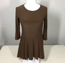 Sympli Size 4 Top Hi Low Flare Hem 3/4 Sleeves Button Back Detail Small Brown - £12.10 GBP