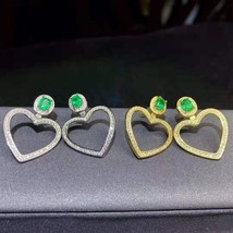 Natural Emerald Heart-Shaped Earrings S925 Pure Silver Fine Fashion Charm Weddin - £106.38 GBP