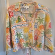 C&amp;C CALIFORNIA Summer Tropical Linen Blend Dolman Sleeve Boxy Crop Top S... - $23.76