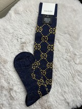 NEW Gucci 100% AUTH Women&#39;s Monogram GG Long Knee Lame Socks Blue Color ... - £142.81 GBP