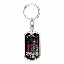 Proud FireFighter Dad Dog Tag Pendant Keychain Stainless Steel or 18k Gold - £31.49 GBP