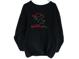 Walt Disney World Mickey Mouse Large Fuzzy Fleece Pullover Black Christmas - £23.14 GBP