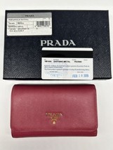 PRADA 1M1404 Fold Wallet Saffiano Leather Pink with Guarantee Card and Box - £235.68 GBP