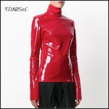 Er turtleneck tops long sleeve shirt zipper pvc highstreet turtleneck warm pullover red thumb200