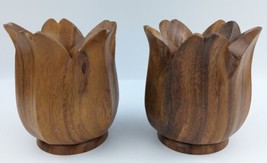 ARTHUR COURT Design C.R 1979 Flower Tulip Wood Carved Candlestick Candle Holders - £43.52 GBP