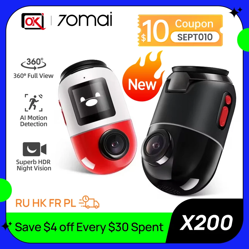 70mai Dash Cam Omni X200 360 Full View Built-in GPS ADAS Night Owl Visio... - $412.17