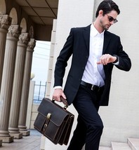 leather briefcase 15 inch laptop handbag Real leather PC shoulder bag - £150.26 GBP