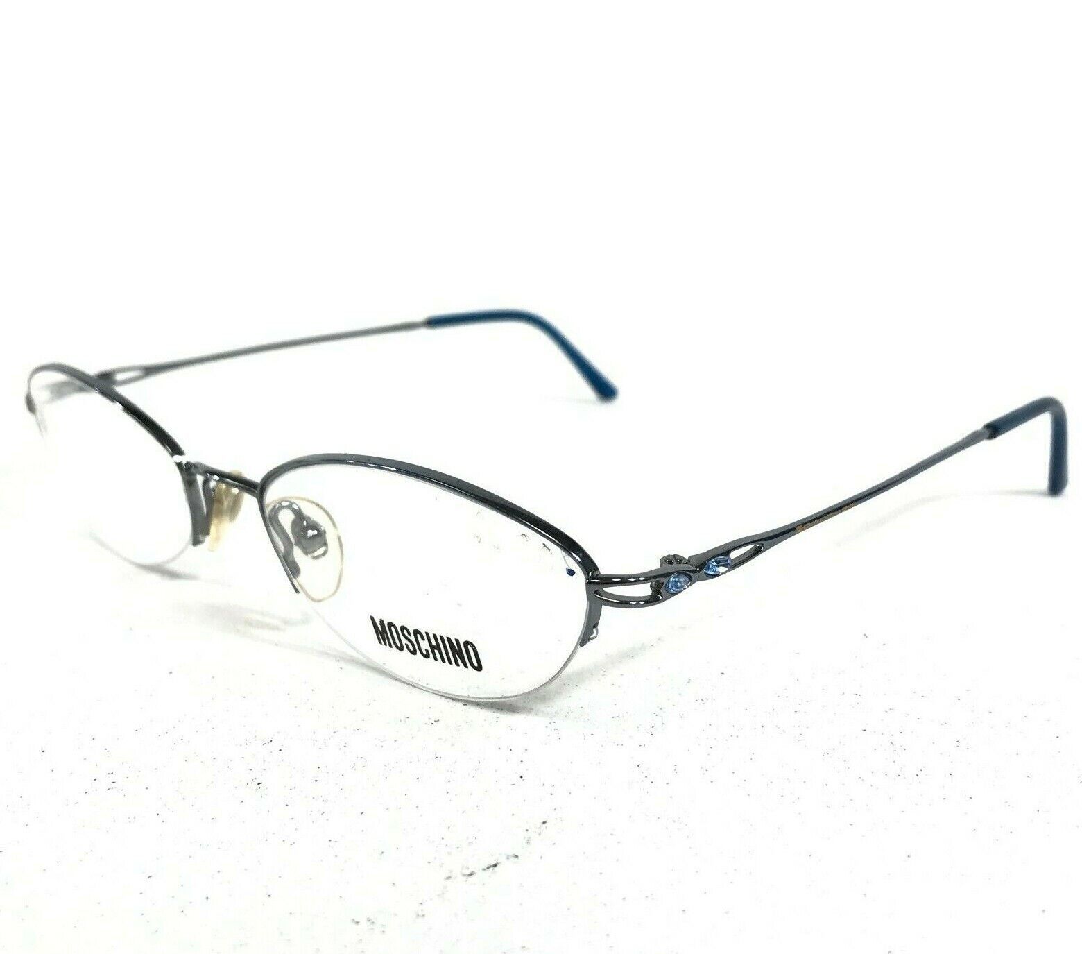 Primary image for Moschino M 3196-V-B Eyeglasses Frames Blue Gray Round Oval Half Rim Rhinestones