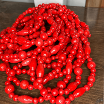 Three strands of red wooded beads/ Christmas decor - £9.40 GBP