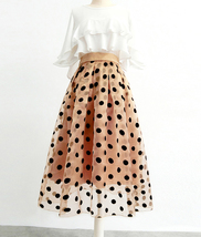 Summer Khaki Polka Dot Skirt Women Plus Size A-line Organza Midi Skirt