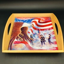 Wood Serving Tray with Ceramic Firefighter Tiles by D Morgan Eagle Flag 15x14 - £20.29 GBP