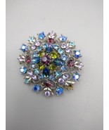 GRAZIANO PEWTER TONE &amp; MULTI-COLORED RHINESTONE CIRCLE PIN or BROOCH - $429.30 MXN