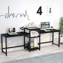 96.9" Double Computer Desk With Printer Shelf, Extra Long Two Person Desk Workst - £221.62 GBP