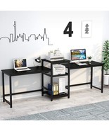 96.9&quot; Double Computer Desk With Printer Shelf, Extra Long Two Person Des... - £222.68 GBP