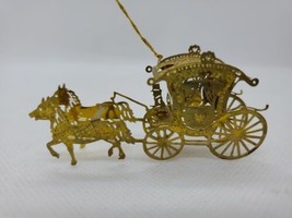 Goldtone Cut-Out  Metal 2.5&quot; Silhouette HORSE &amp; CARRIAGE Ornament Figurine - £15.70 GBP