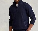 Polo Ralph Lauren Men&#39;s Wool Terry Quarter-Zip Pullover in Hunter Navy-M... - $122.99