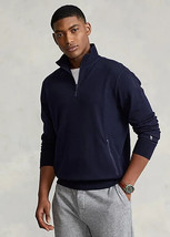 Polo Ralph Lauren Men's Wool Terry Quarter-Zip Pullover in Hunter Navy-Medium - £98.31 GBP