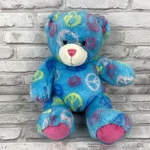 Build A Bear Workshop BAB Blue And Pink Peace Sign Bear 14 Inches - £12.15 GBP