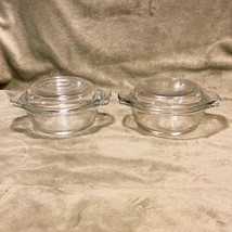 Vintage Anchor Hocking Pair Clear Glass Ovenware Single Serve 12oz #472 w/Lids - £17.02 GBP