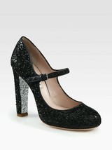 NIB 100% AUTH Miu Miu Black Glitter Mary Jane Pumps Shoes Sz 35 $645  - $394.02