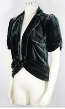 Anthropologie Elevenses Moss Green Velvet Short Sleeve Blazer Jacket Size 2 - £22.94 GBP