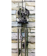 Medieval Silver Dragon Holding Excalibur Sword And Orb Figurine Wind Chi... - $45.09 CAD