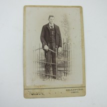 Cabinet Card Photograph Young Man Stands Fence Gate Bradford Ohio Antique c 1900 - £9.38 GBP