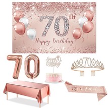 70Th Birthday Decorations Party Set For Women, Rose Gold 70 Birthday Banner And  - £33.40 GBP