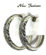 New Silver Tone Full Hoop Earrings With Rhinestones 1.25” Long - $7.90 CAD