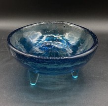 Blue Recycled Glass 3 Footed Bowl 6” X 3” Guacamole Dish - $24.74